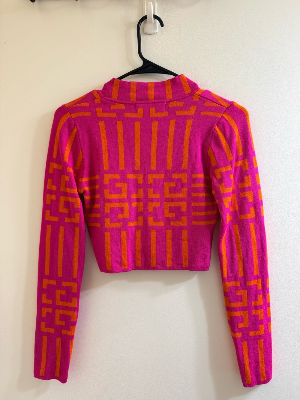 Lizette Collection Geometric Maze Cropped Knit Sweater Pink Orange Size S - Picture 4 of 11